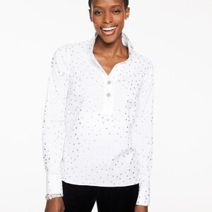 NWT NEW TALBOTS NON IRON RHINESTONE POPOVER SHIRT Scattered Dots $109.00 SP